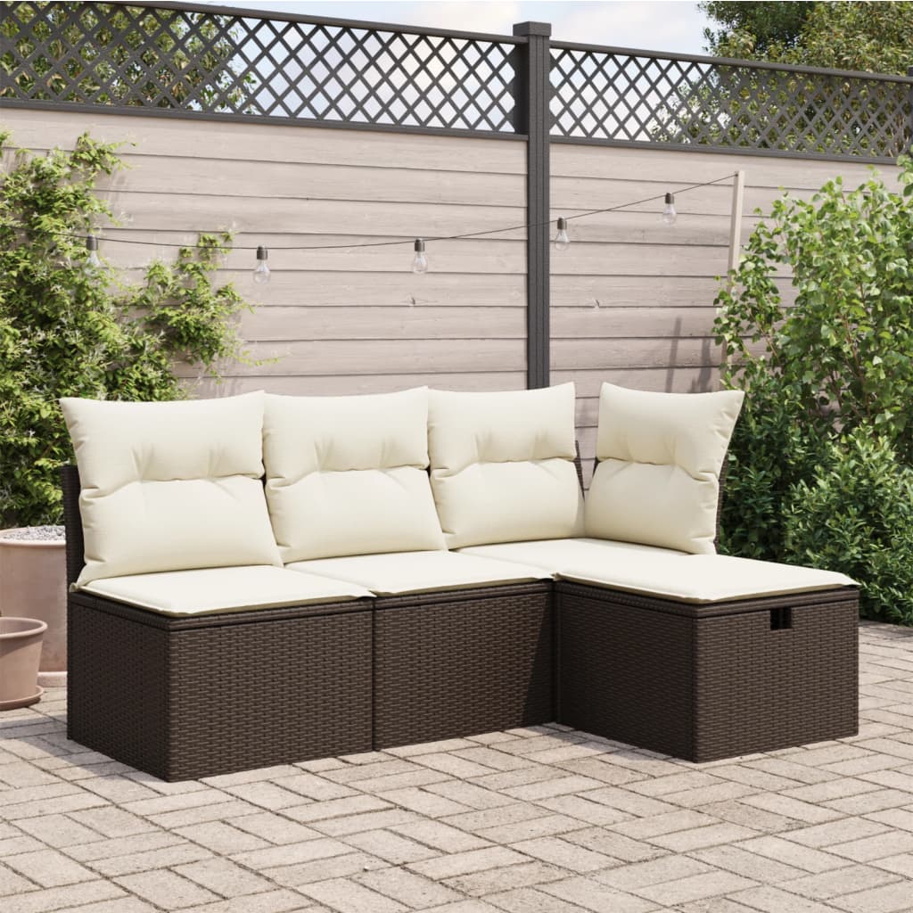 vidaXL Gartenhocker mit Kissen Braun 55x55x37 cm Poly Rattan