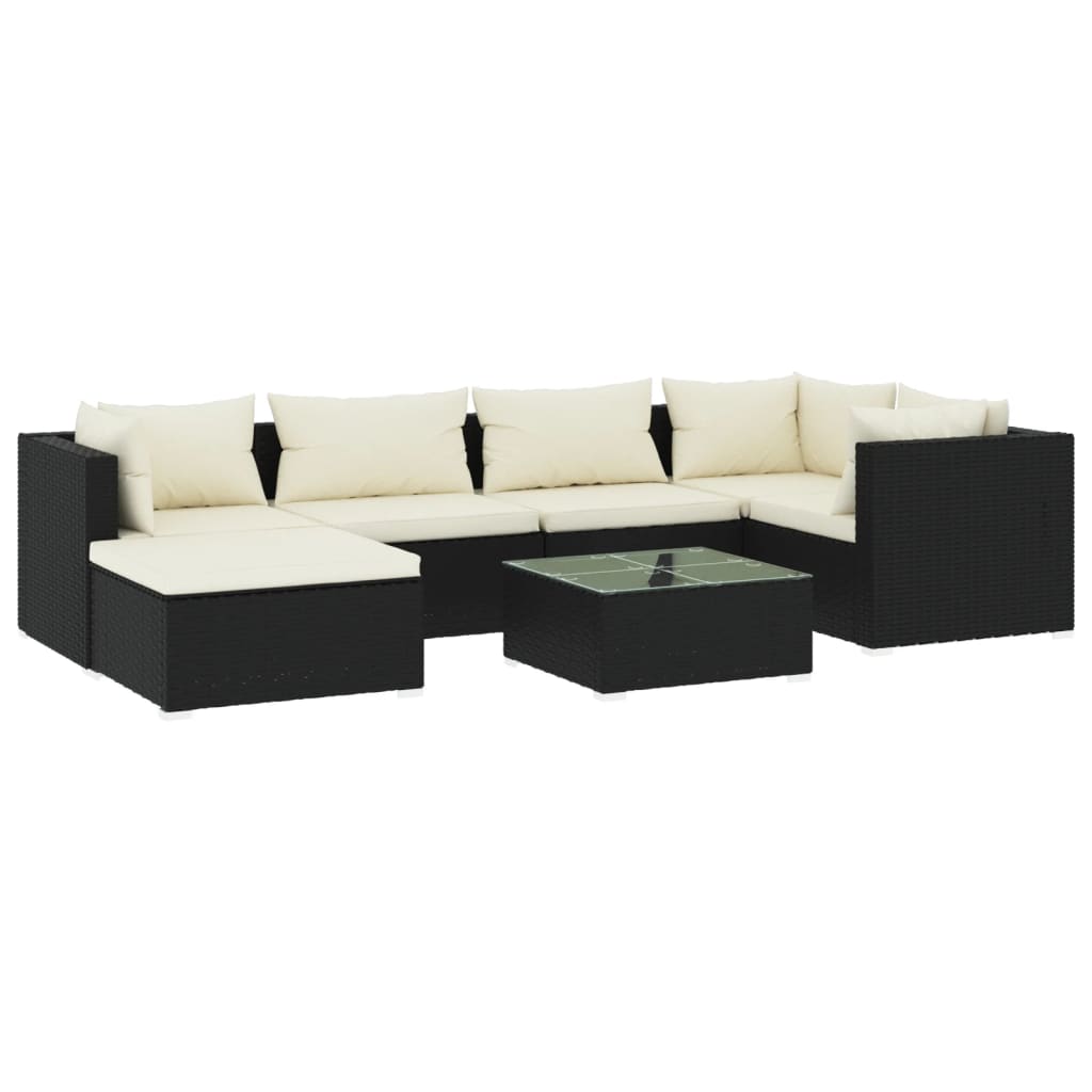 vidaXL 7-tlg. Garten-Lounge-Set mit Kissen Poly Rattan Schwarz