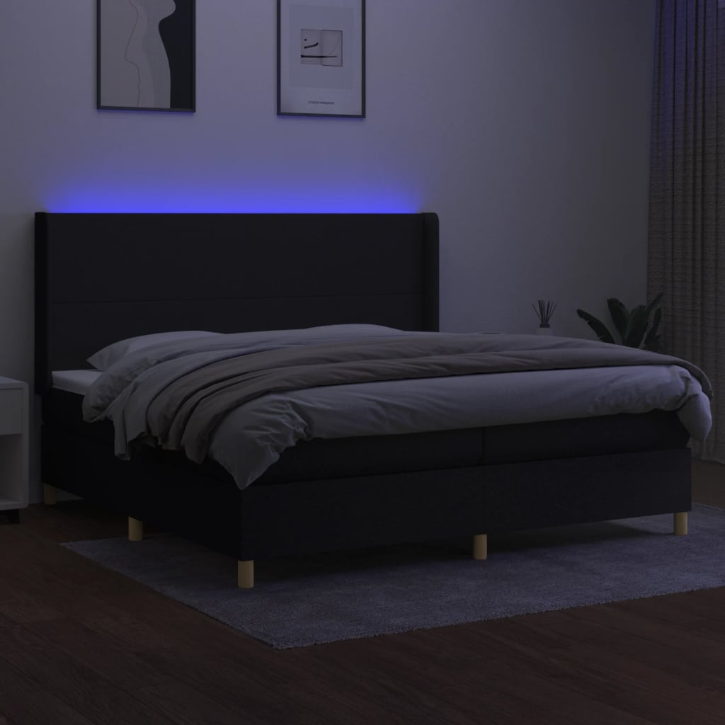 vidaXL Boxspringbett mit Matratze & LED Schwarz 200x200 cm Stoff