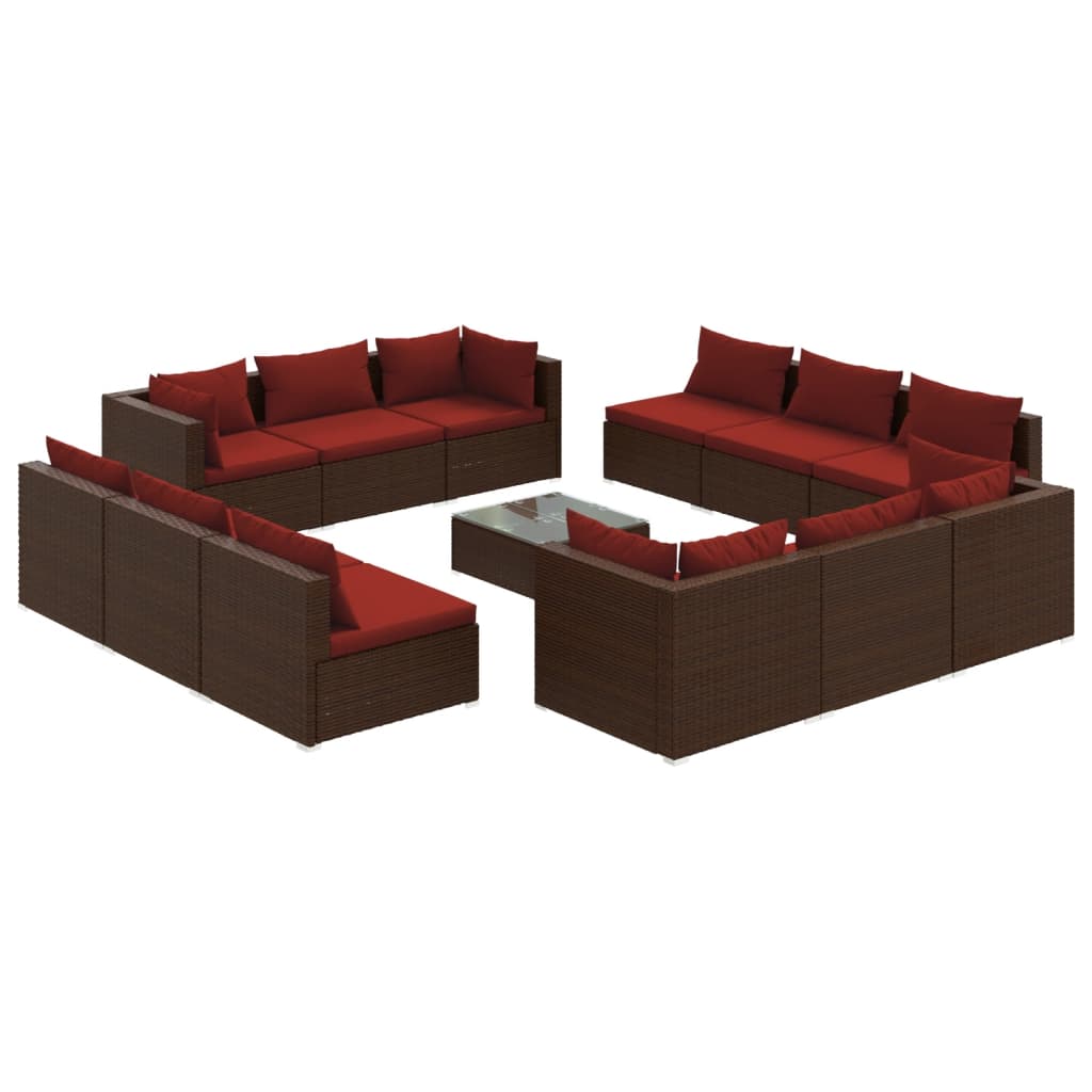 vidaXL 13-tlg. Garten-Lounge-Set mit Kissen Poly Rattan Braun