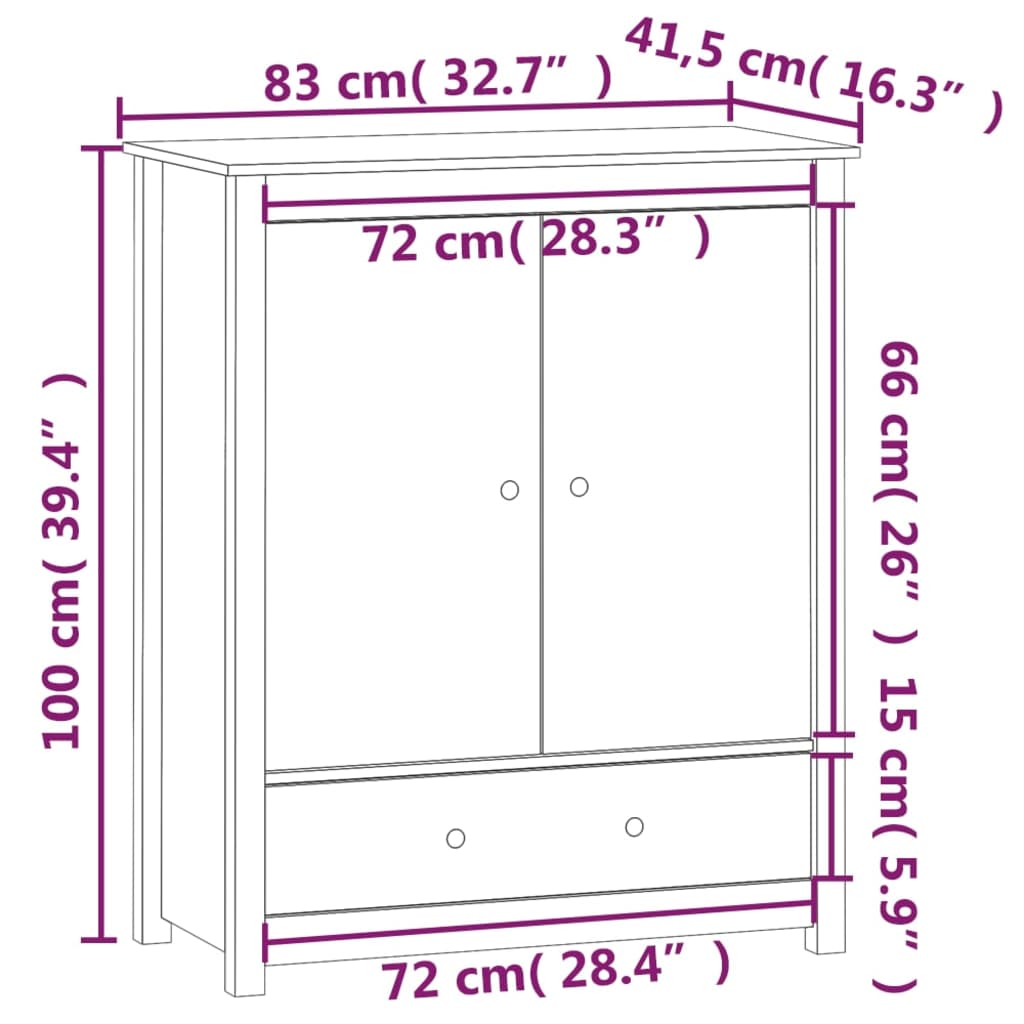 vidaXL Highboard Schwarz 83x41,5x100 cm Massivholz Kiefer