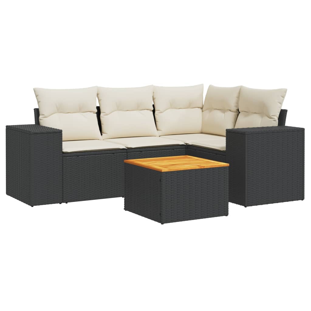 vidaXL 5-tlg. Garten-Sofagarnitur mit Kissen Schwarz Poly Rattan