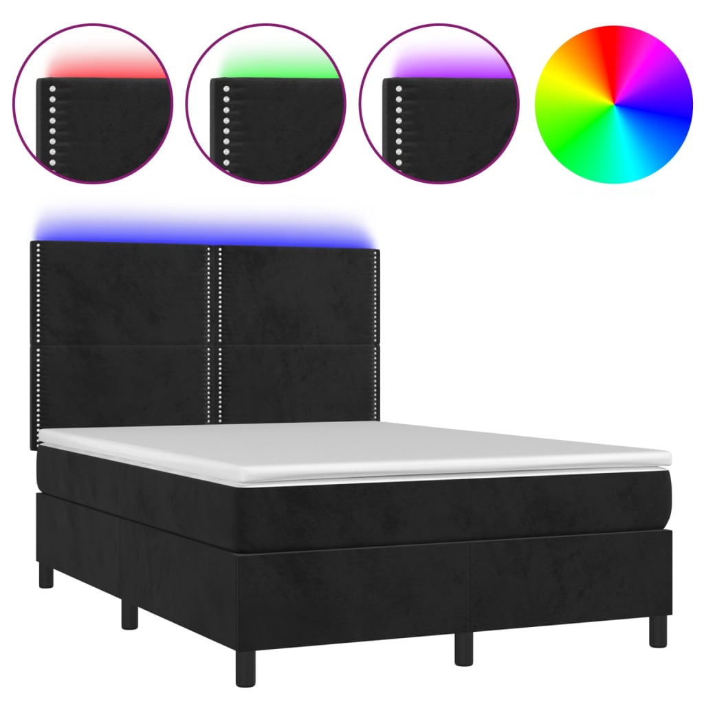 vidaXL Boxspringbett mit Matratze & LED Schwarz 140x190 cm Samt