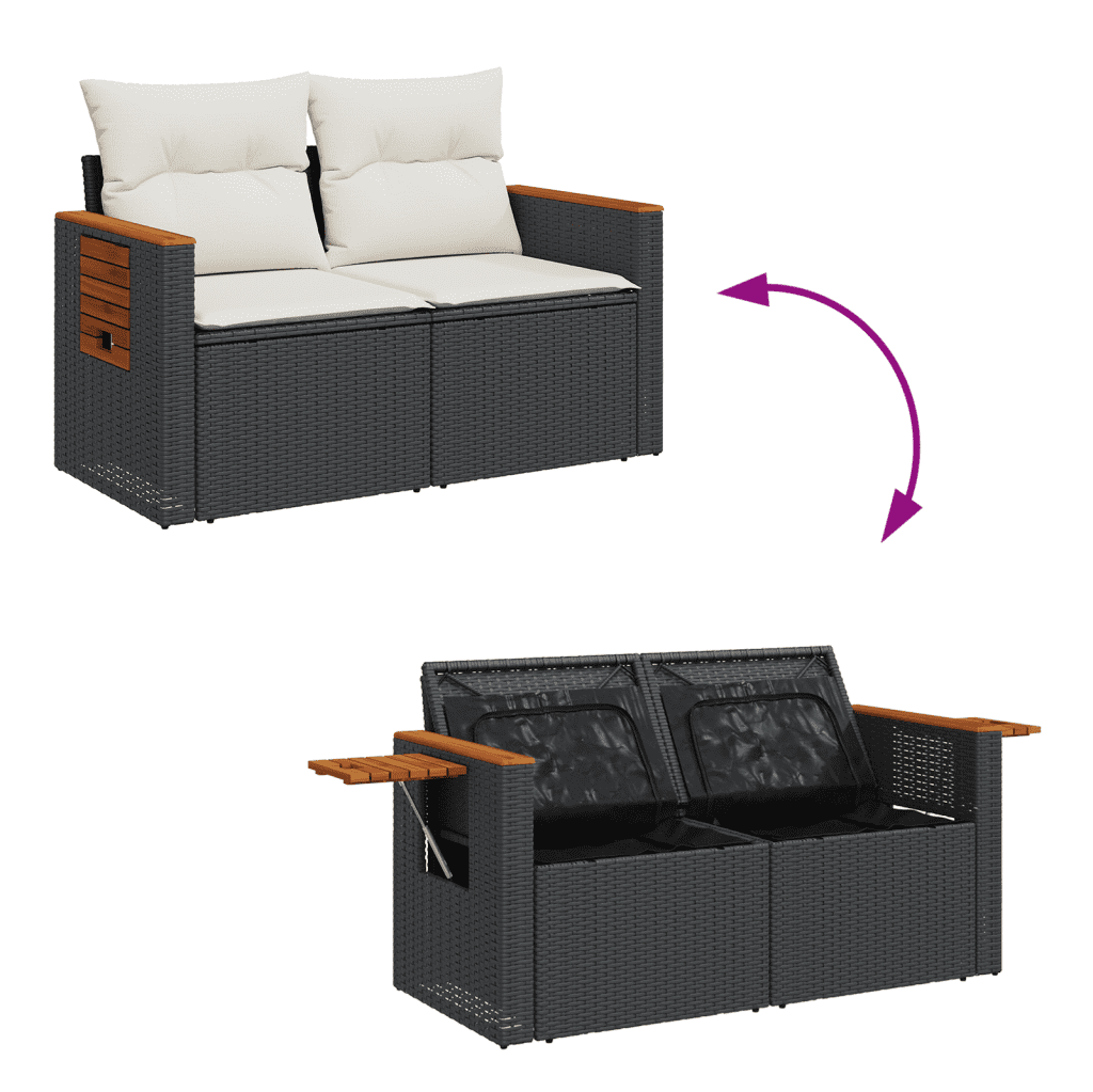 vidaXL 11-tlg. Garten-Sofagarnitur mit Kissen Schwarz Poly Rattan