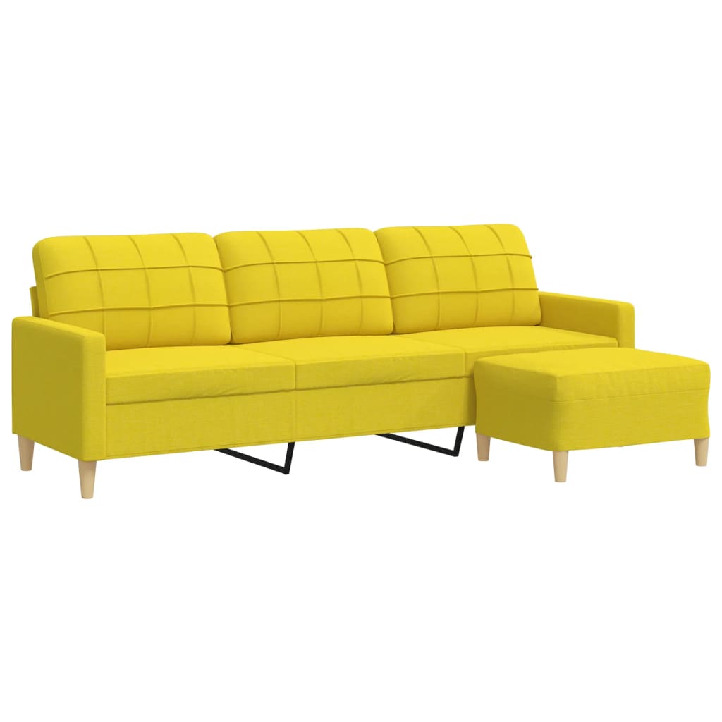 vidaXL 3-Sitzer-Sofa mit Hocker Hellgelb 210 cm Stoff