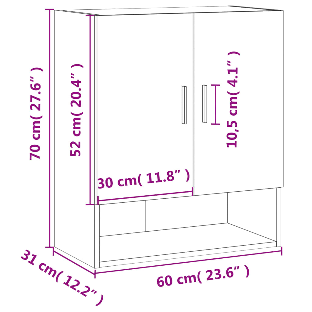 vidaXL Wandschrank Weiß 60x31x70 cm Holzwerkstoff