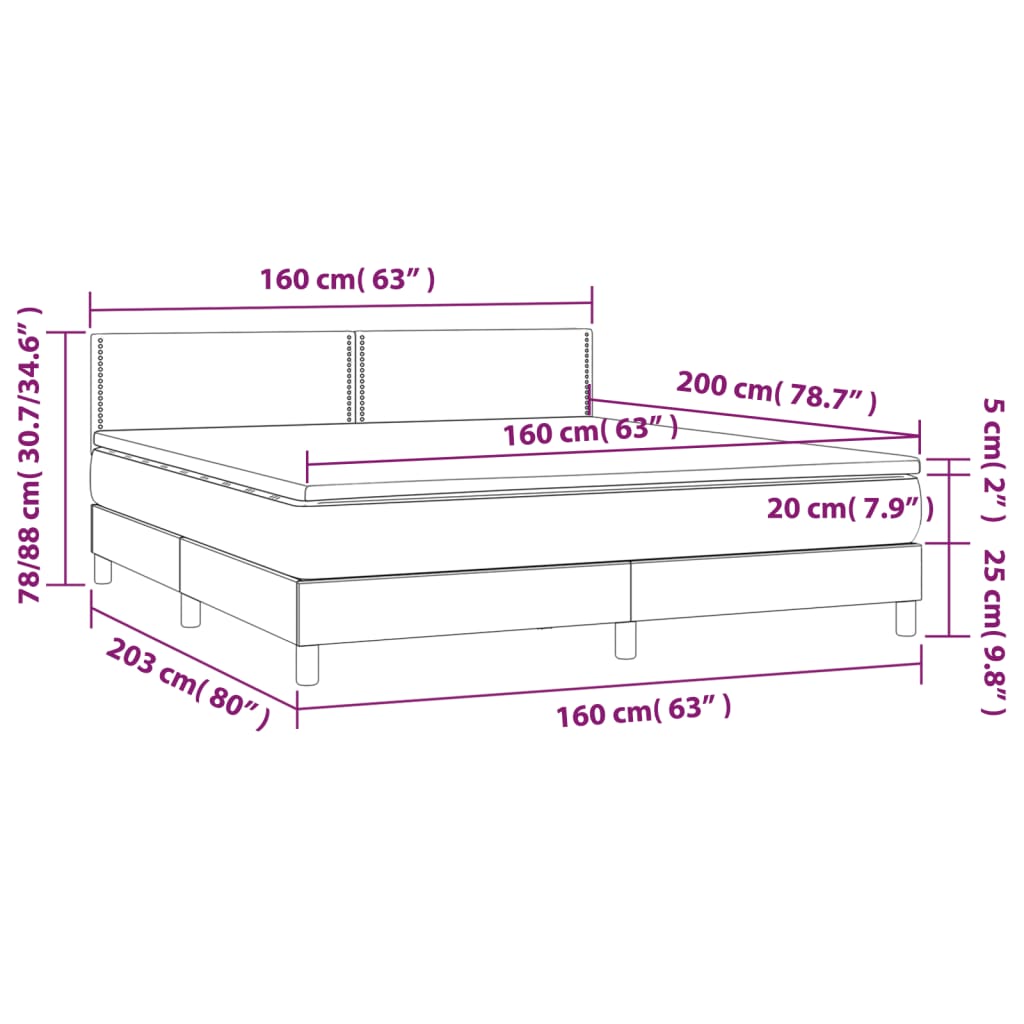 vidaXL Boxspringbett mit Matratze & LED Rosa 160x200 cm Samt