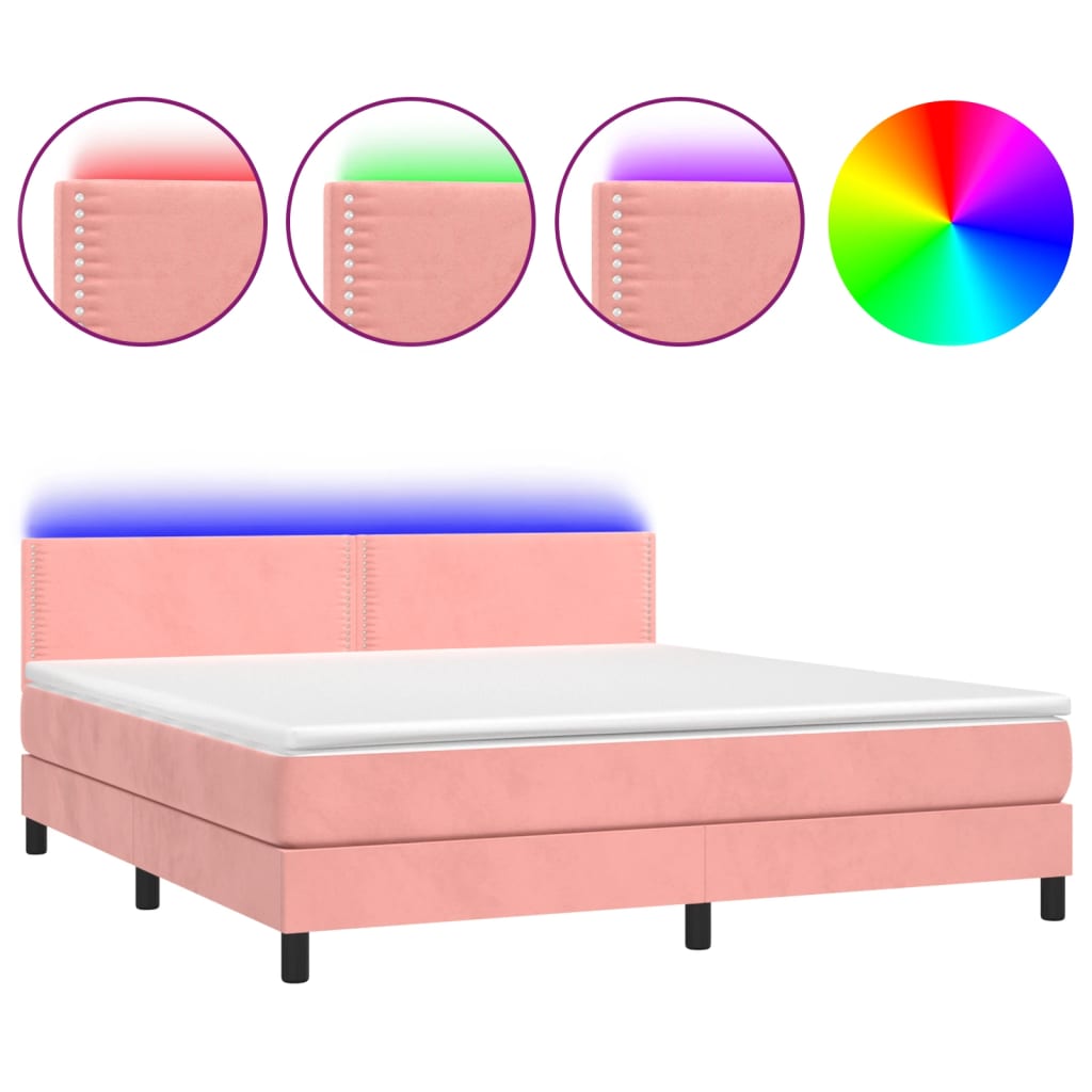 vidaXL Boxspringbett mit Matratze & LED Rosa 160x200 cm Samt