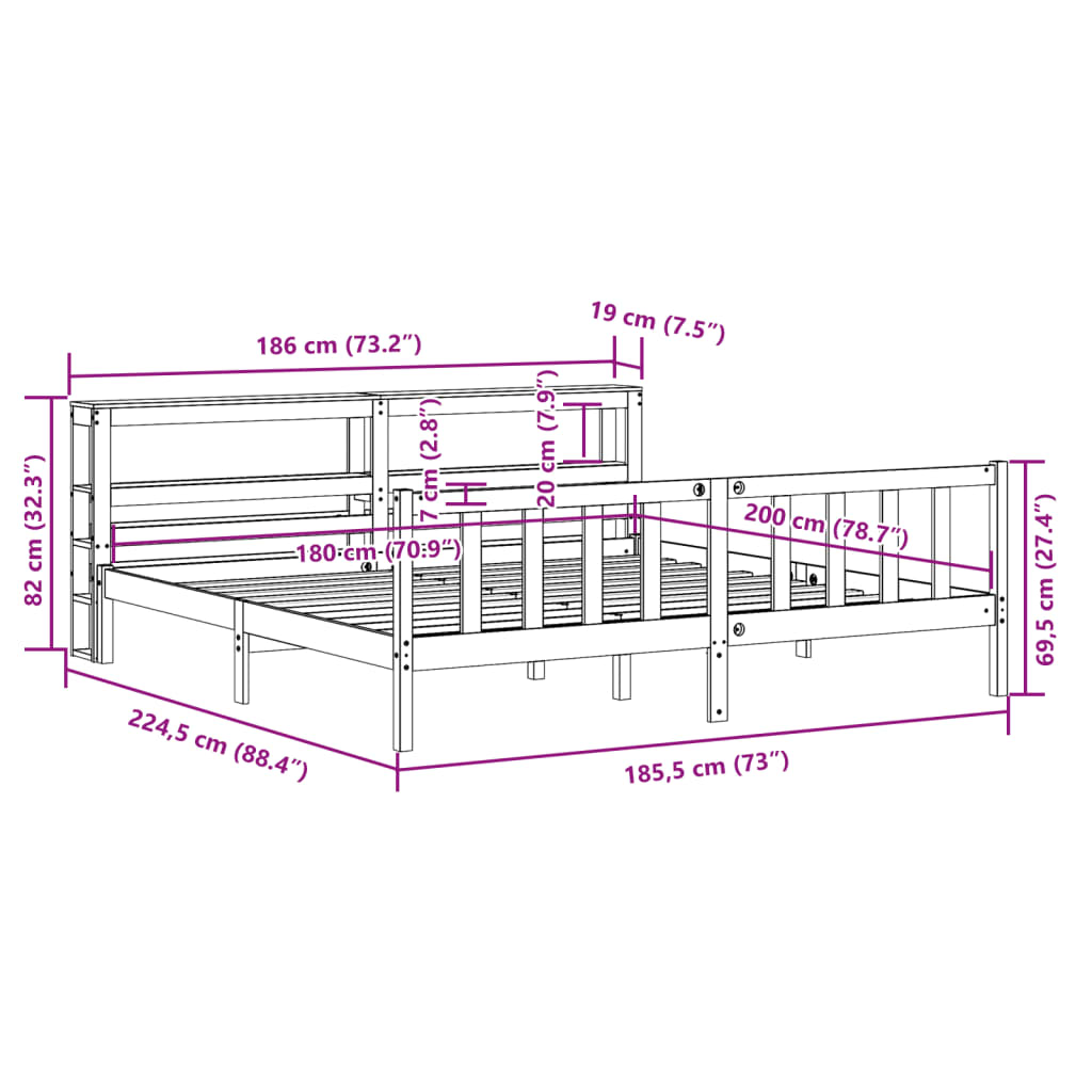 vidaXL Massivholzbett ohne Matratze Weiß 180x200 cm Kiefernholz