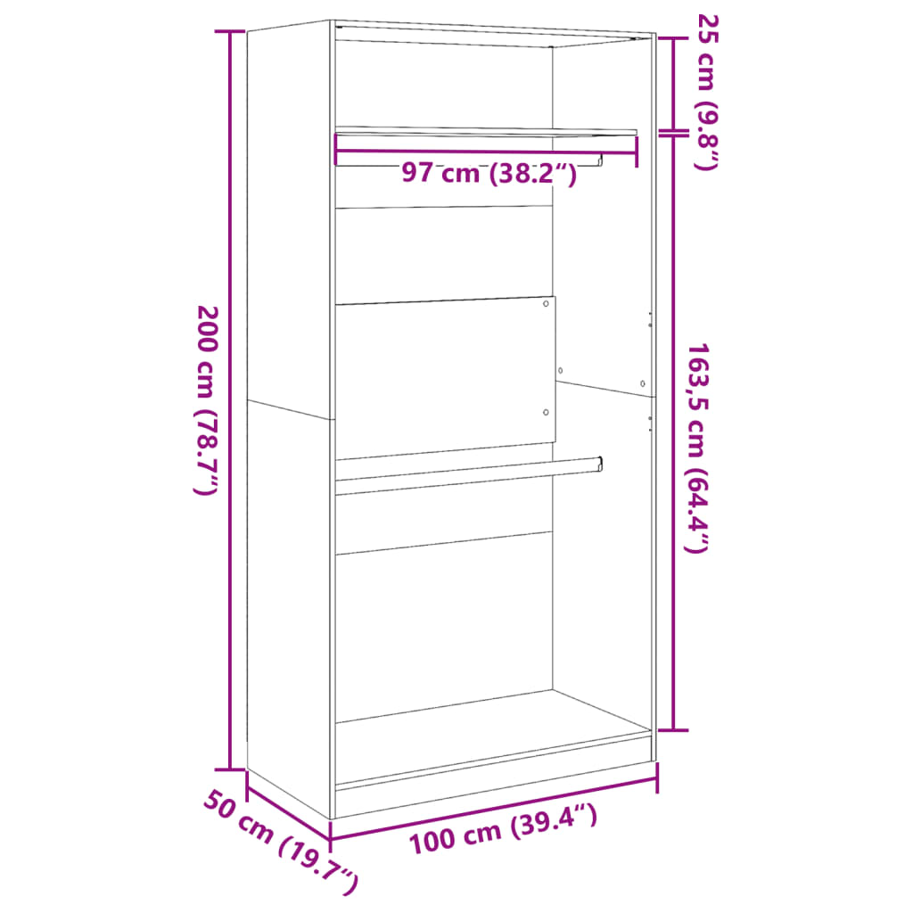 vidaXL Kleiderschrank Betongrau 100x50x200 cm Holzwerkstoff