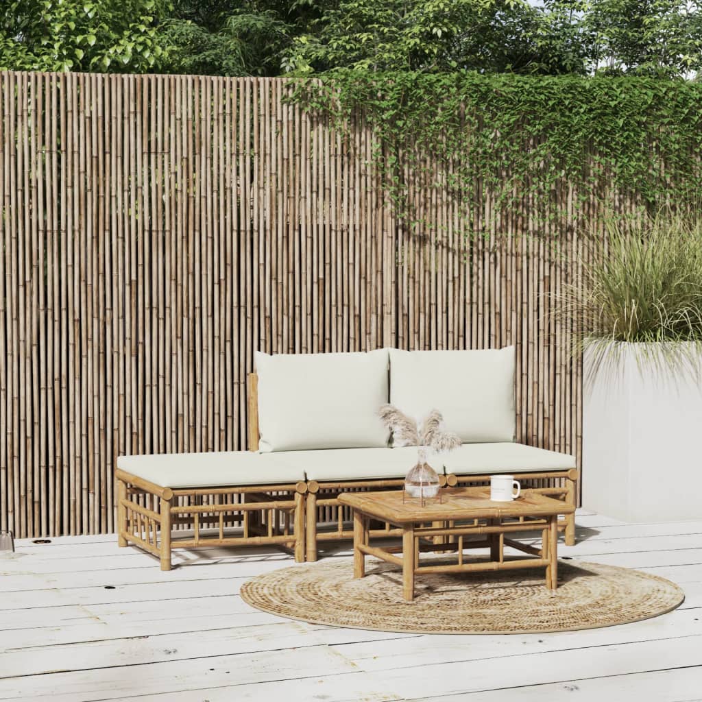 vidaXL 4-tlg. Garten-Lounge-Set mit Cremeweißen Kissen Bambus