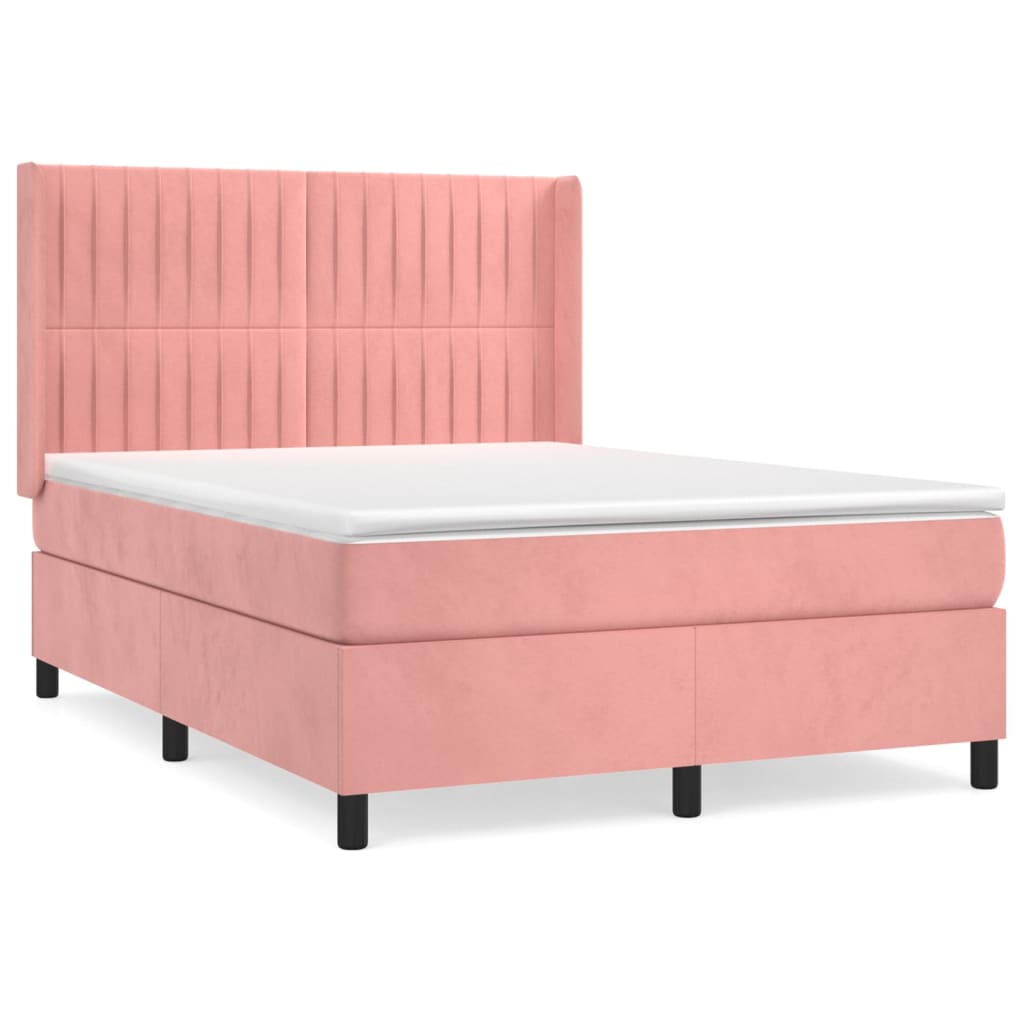 vidaXL Boxspringbett mit Matratze Rosa 140x200 cm Samt