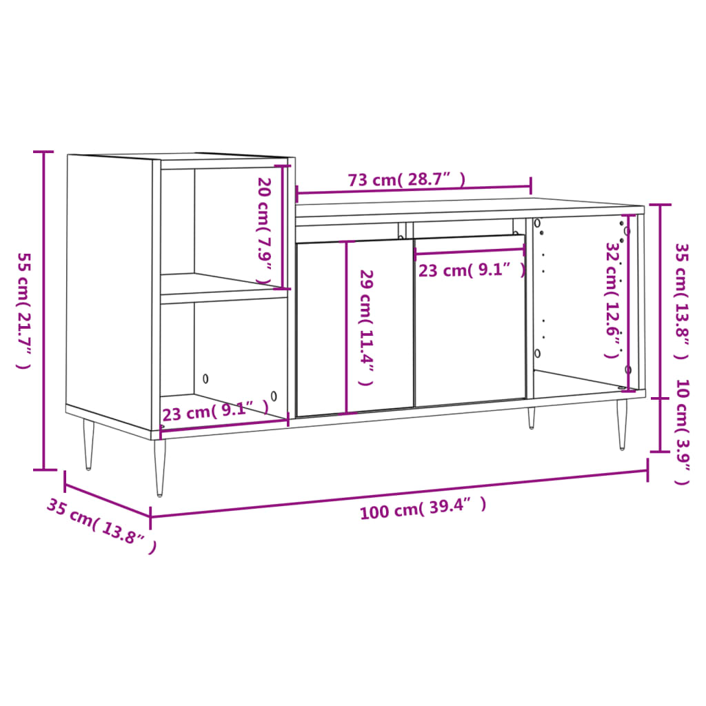 vidaXL TV-Schrank Sonoma-Eiche 100x35x55 cm Holzwerkstoff