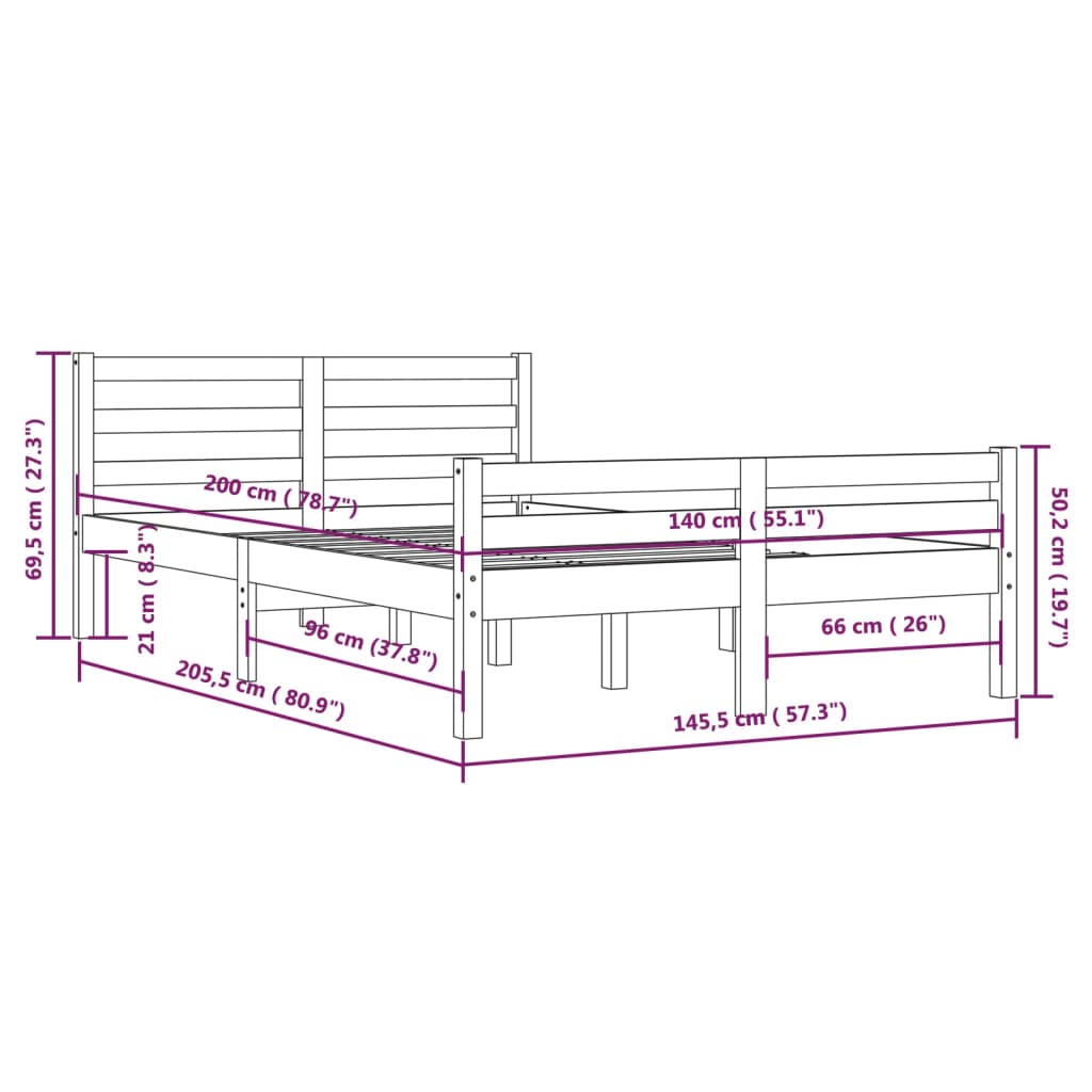 vidaXL Massivholzbett Honigbraun 140x200 cm